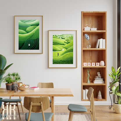 Modern Minimalist Landscape Green Waves of Nature Wall Art