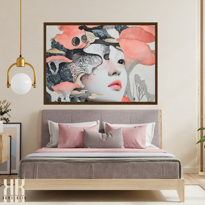 Japanese-Inspired Floral Portrait - Sophisticated Home Art