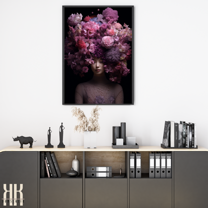 Woman Flower Bouquet Head Feminine Wall Art - Purple 7