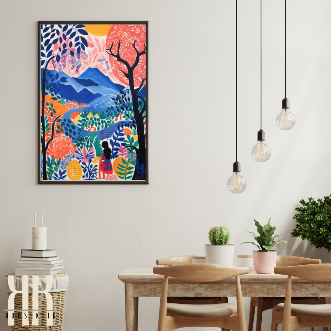 Colourful Abstract Nature Scene with Trees and Mountains