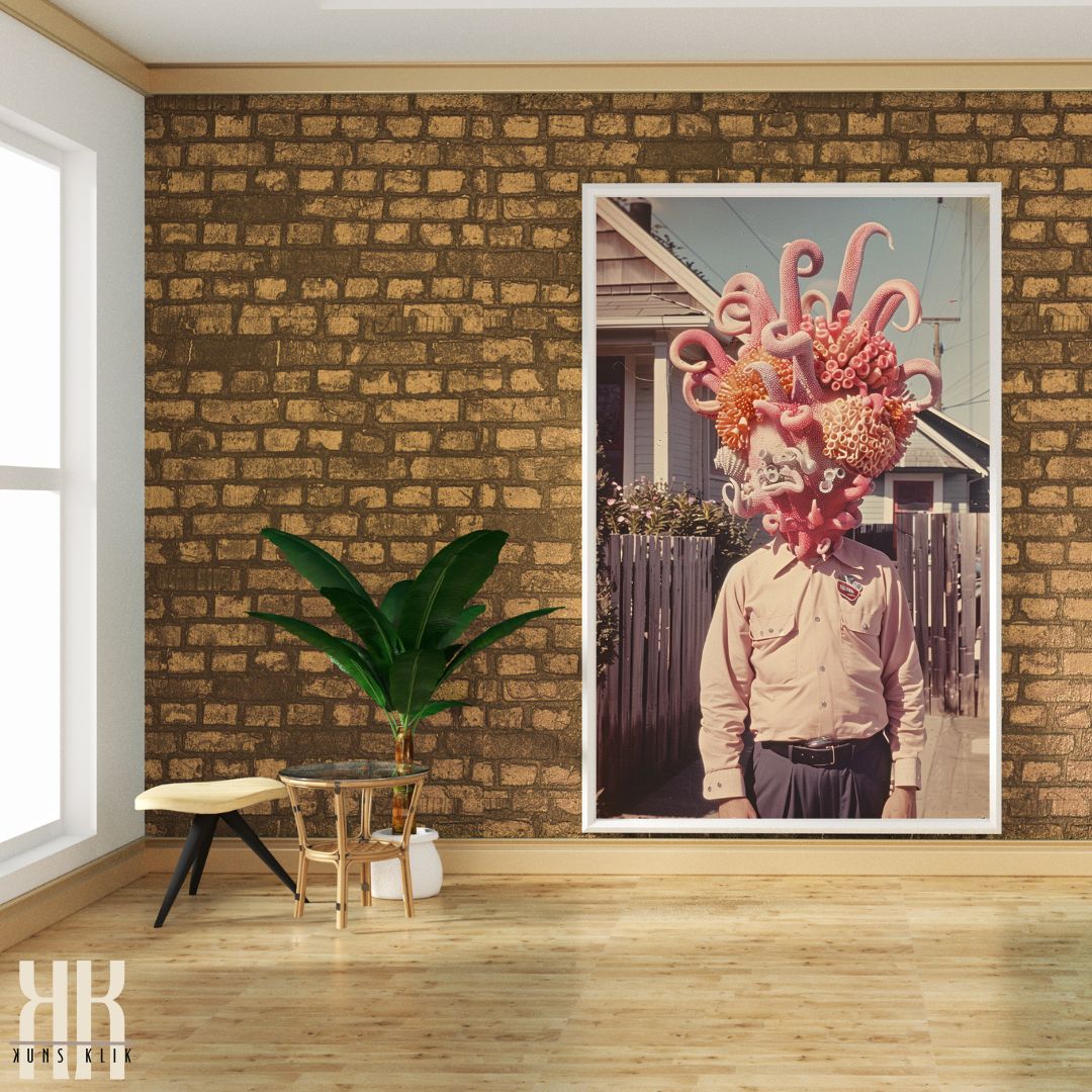 Unusual Vintage-Inspired Art Print of Tentacled Creature Portrait