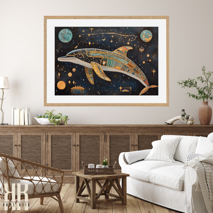 Ethereal Dolphin Swimming in the Stars - Astral Art Poster