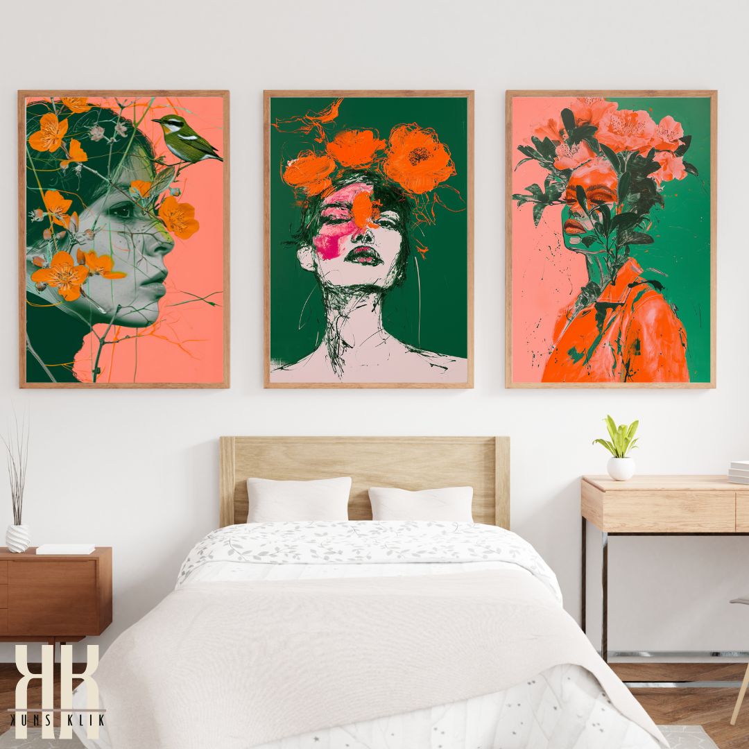 Modern Fashion and Floral Art in Vibrant Orange and Pink