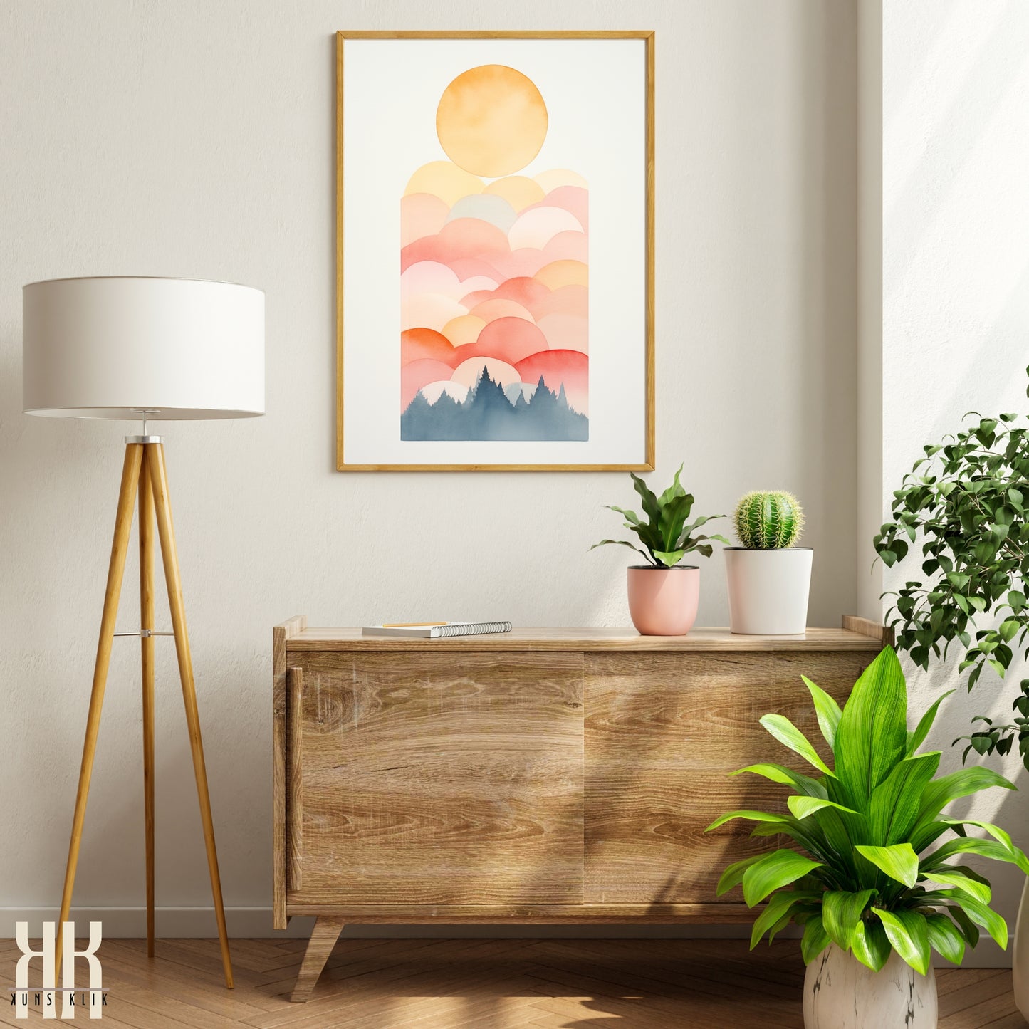 Minimalist Watercolour Sunset Mountain Art Print - 11