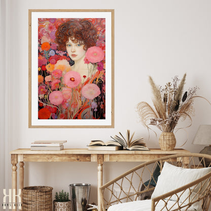 Vibrant Botanical Woman in Flower Field Art Print