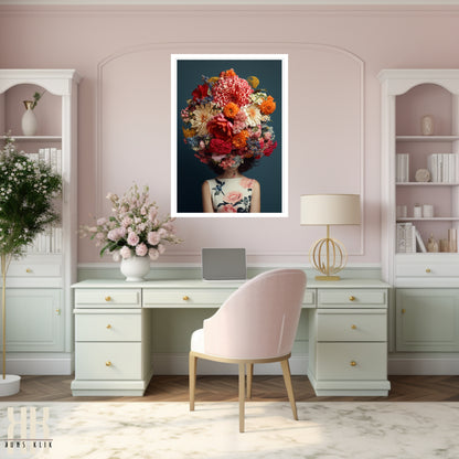 Woman Flower Bouquet Head Feminine Wall Art - 8