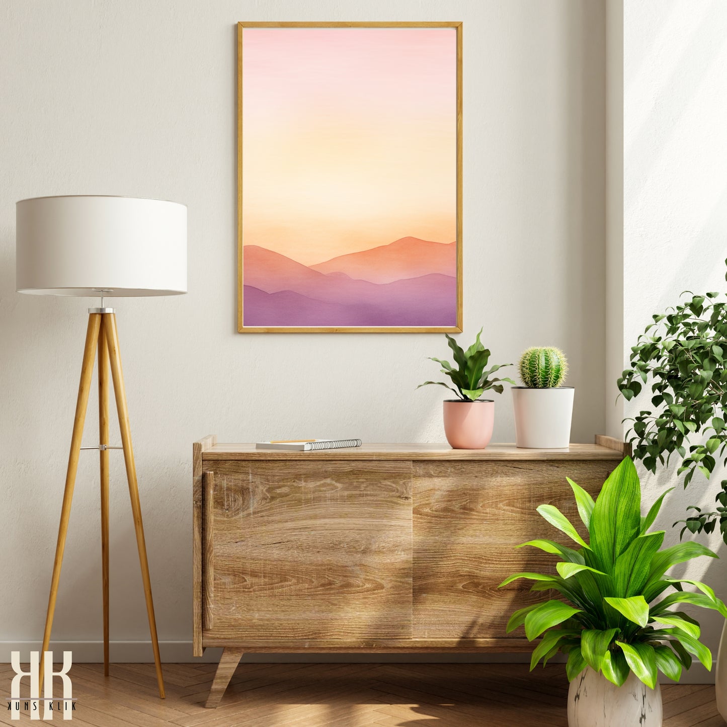 Minimalist Watercolour Sunset Mountain Art Print - 8