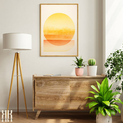 Minimalist Watercolour Sunset Mountain Art Print - 9