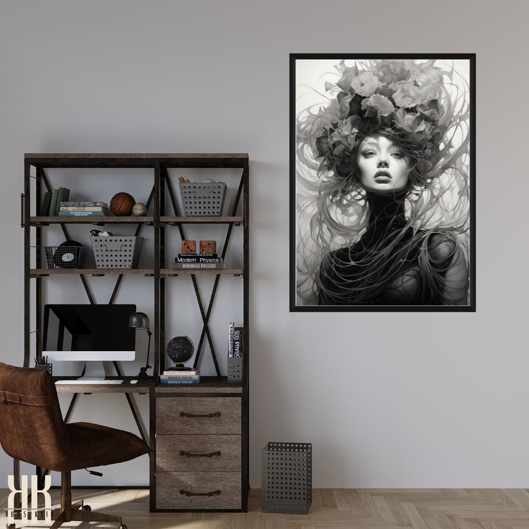 Black and White Female Portrait Art Print