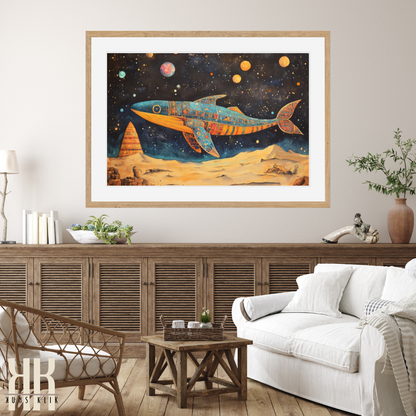 Egyptian-Inspired Whale in Outer Space - Galactic Fantasy Print