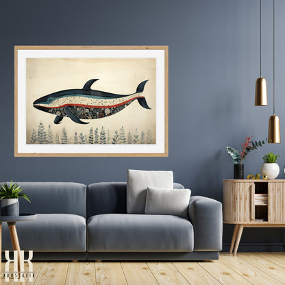 Scandinavian Whale Folk Art Print - 2