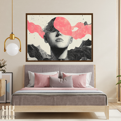 Soft Pink and Black Art Print - Dreamy Minimalist Wall Poster