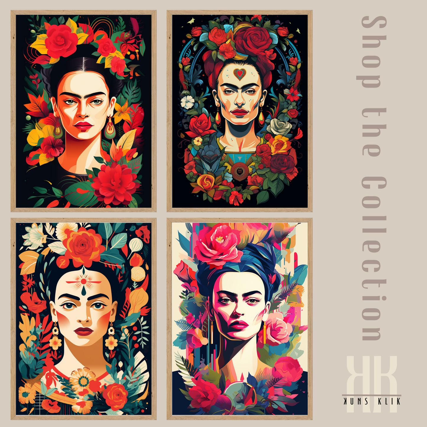 Frida Kahlo Bold Colourful Portrait Wall Art - 1