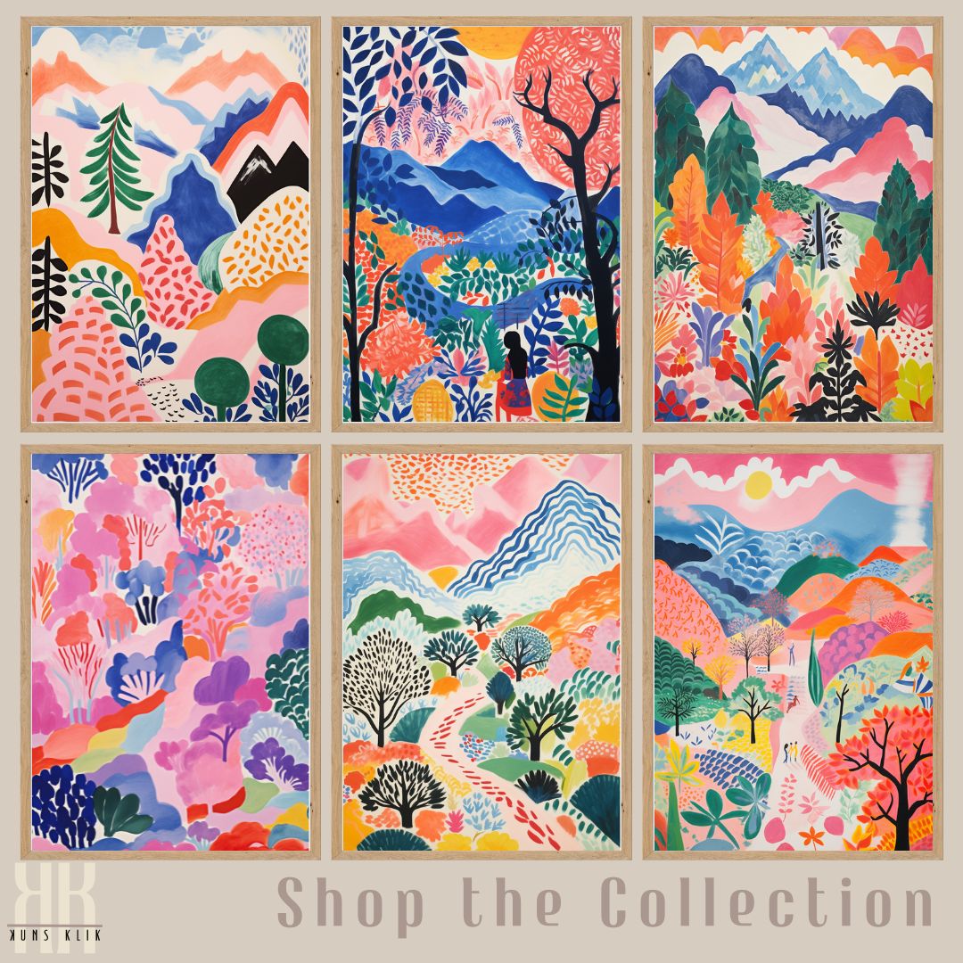 Matisse Style Art Print of Forest and Mountains