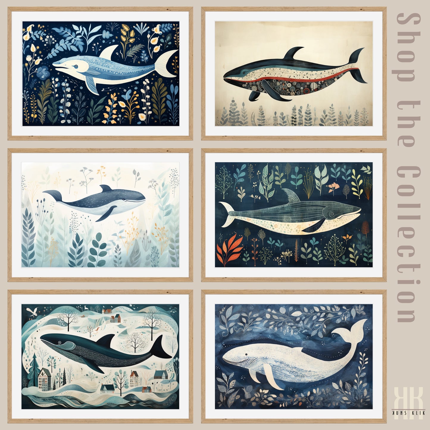 Scandinavian Whale Folk Art Print - 9