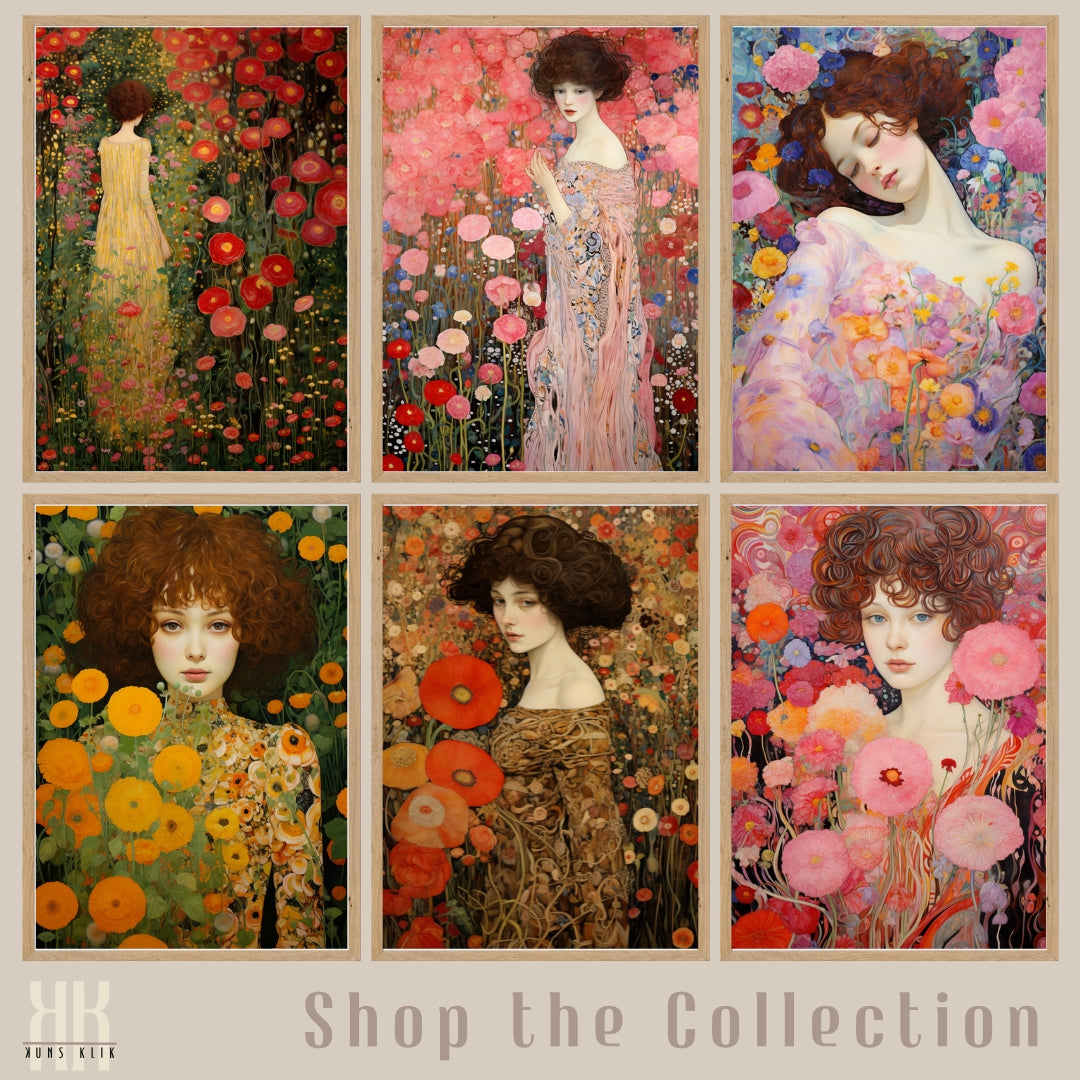 Elegant Art Nouveau Floral Portraits of Women Print