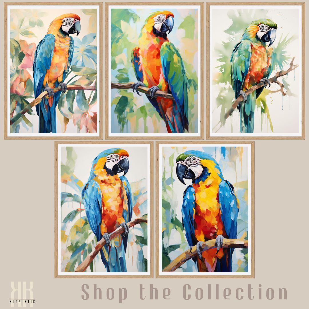 Watercolour Tropical Parrot Wall Art Print