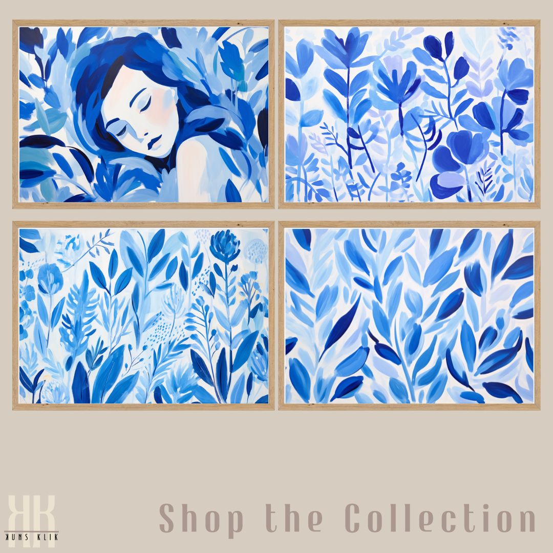 Modern Blue Floral Art Work