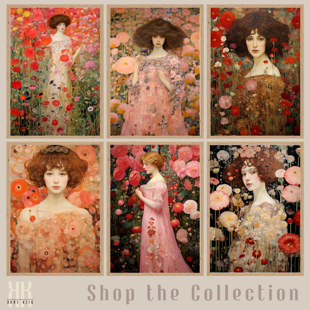 Gustav Klimt Inspired Floral Woman Art Print