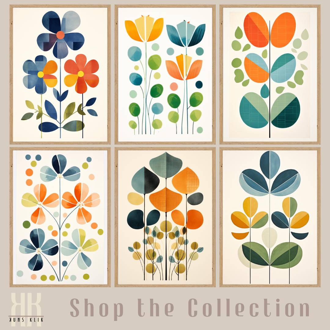 Floral Minimalist Art Print in Yellow Blue Green