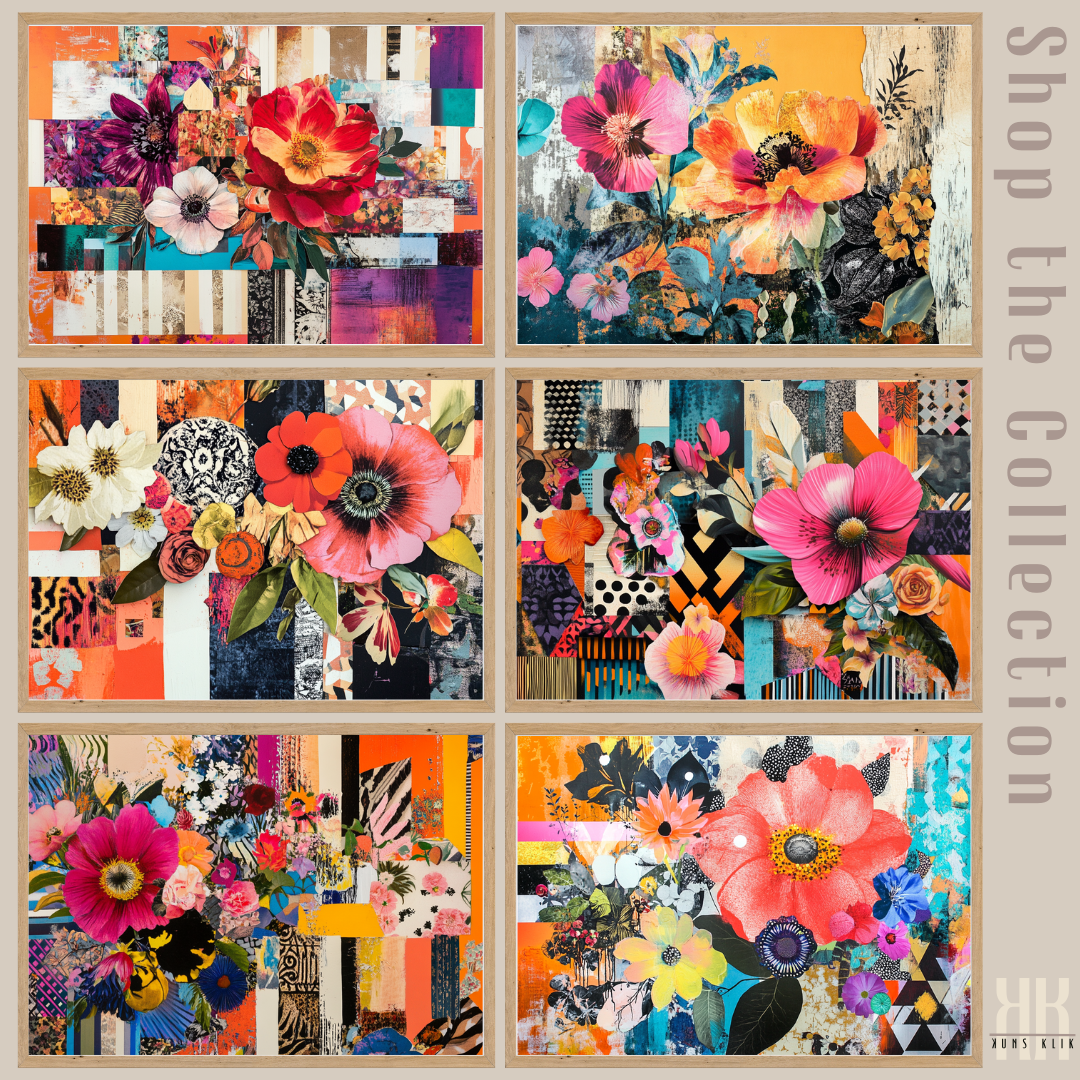 Vibrant Maximalist Collage Art Print – Bold Floral Mixed Media Wall Decor