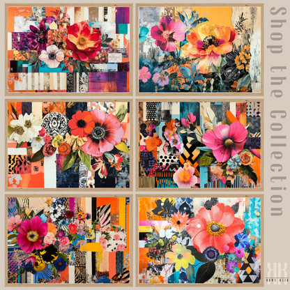 Vibrant Maximalist Collage Art Print – Bold Floral Mixed Media Wall Decor