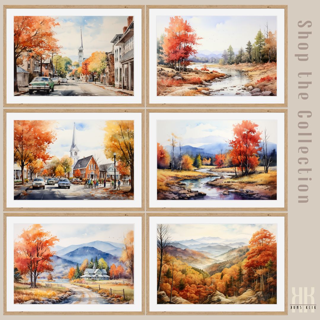 Fall Trees and River Landscape Wall Art