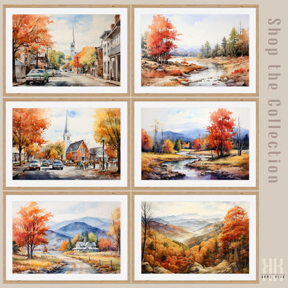 Fall Trees and River Landscape Wall Art