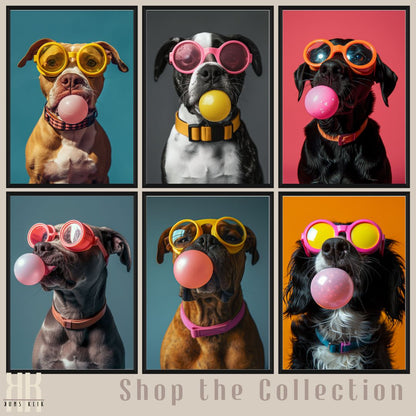 Colourful Animal Portraits Blowing Bubble Gum