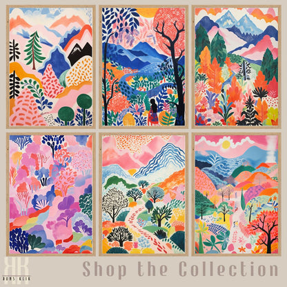 Colourful Forest and Mountain Scene Art Print