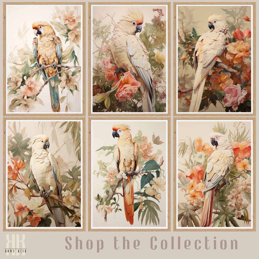 Beige and Pastel Vintage Parrot Wall Art