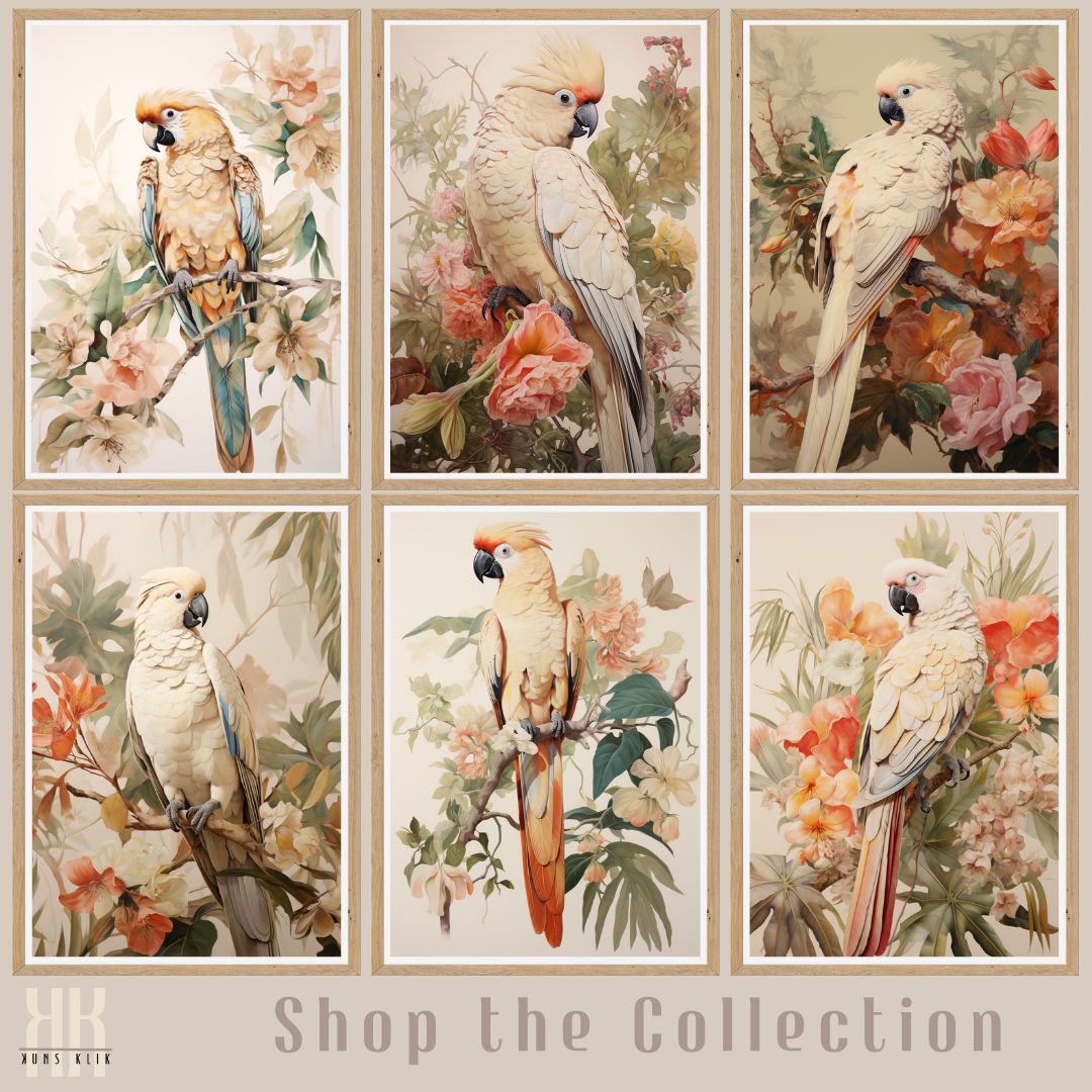 Pastel Colour Bird and Flower Wall Art Print