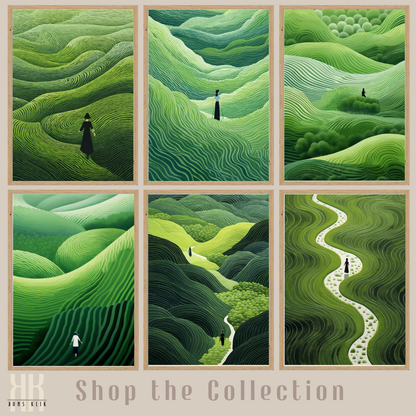 Modern Minimalist Landscape Green Waves of Nature Wall Art