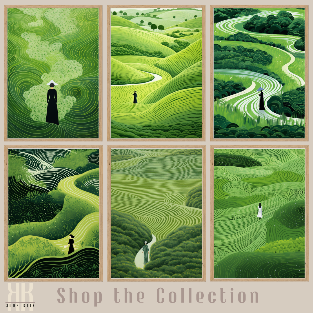 Modern Minimalist Landscape Green Waves of Nature Wall Art