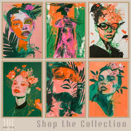 Bold Green and Pink Fashion Illustration Wall Art