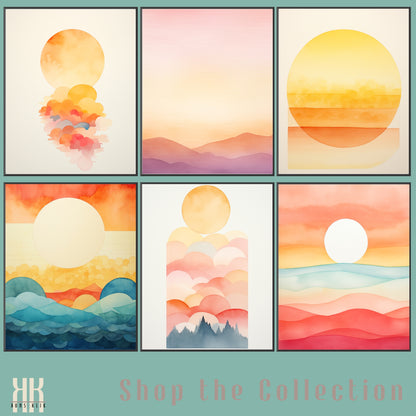 Minimalist Watercolour Sunset Mountain Art Print - 10