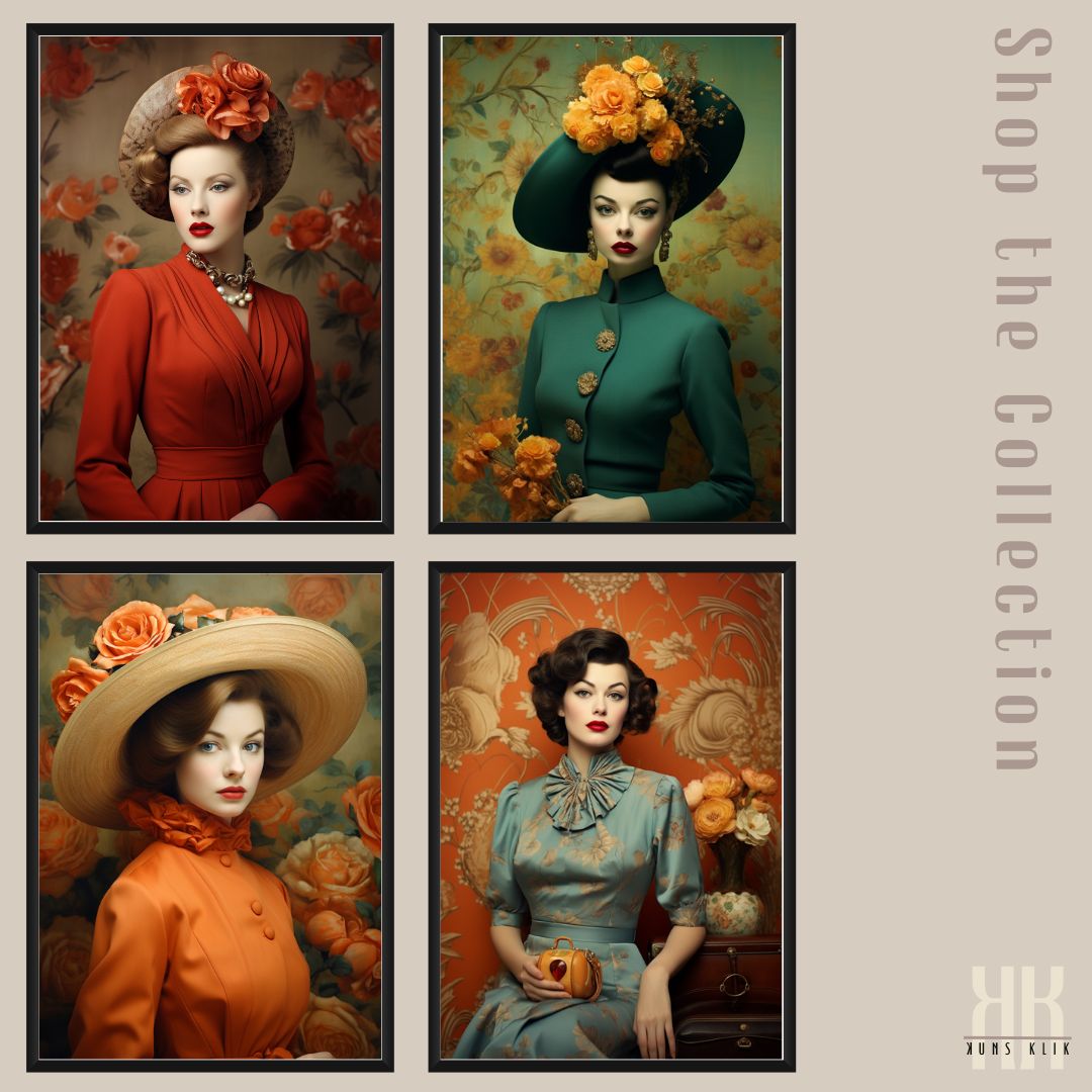 Elegant Retro Women Portraits Art Print