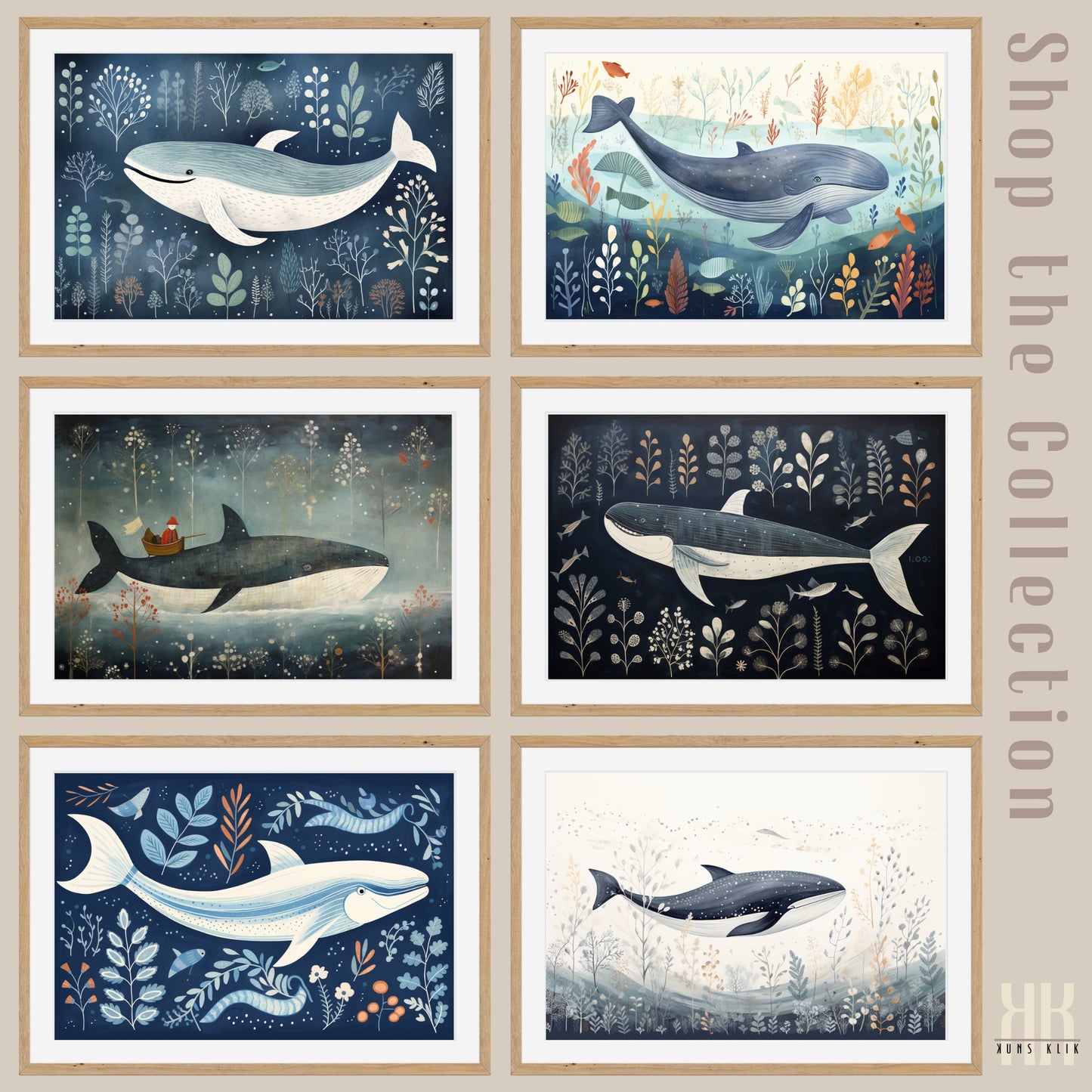 Scandinavian Whale Folk Art Print - 2