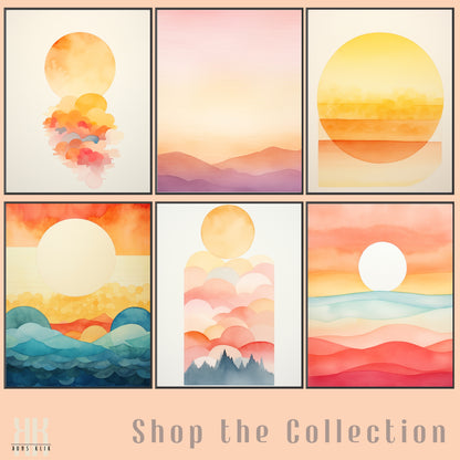 Minimalist Watercolour Sunset Mountain Art Print - 4