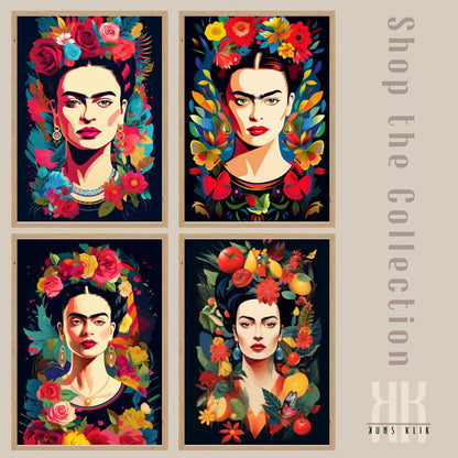 Vibrant Maximalist Frida Flower Crown Canvas