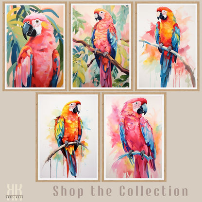 Watercolour Tropical Parrot Wall Art Print