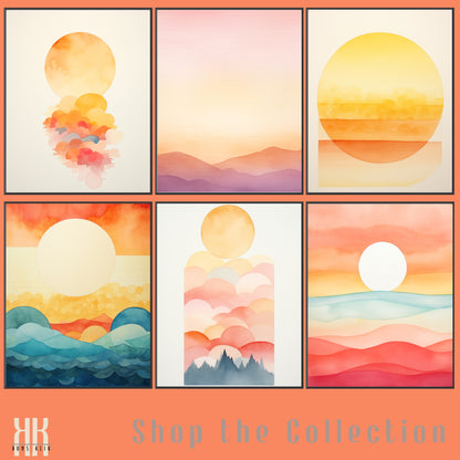 Minimalist Watercolour Sunset Mountain Art Print - 7