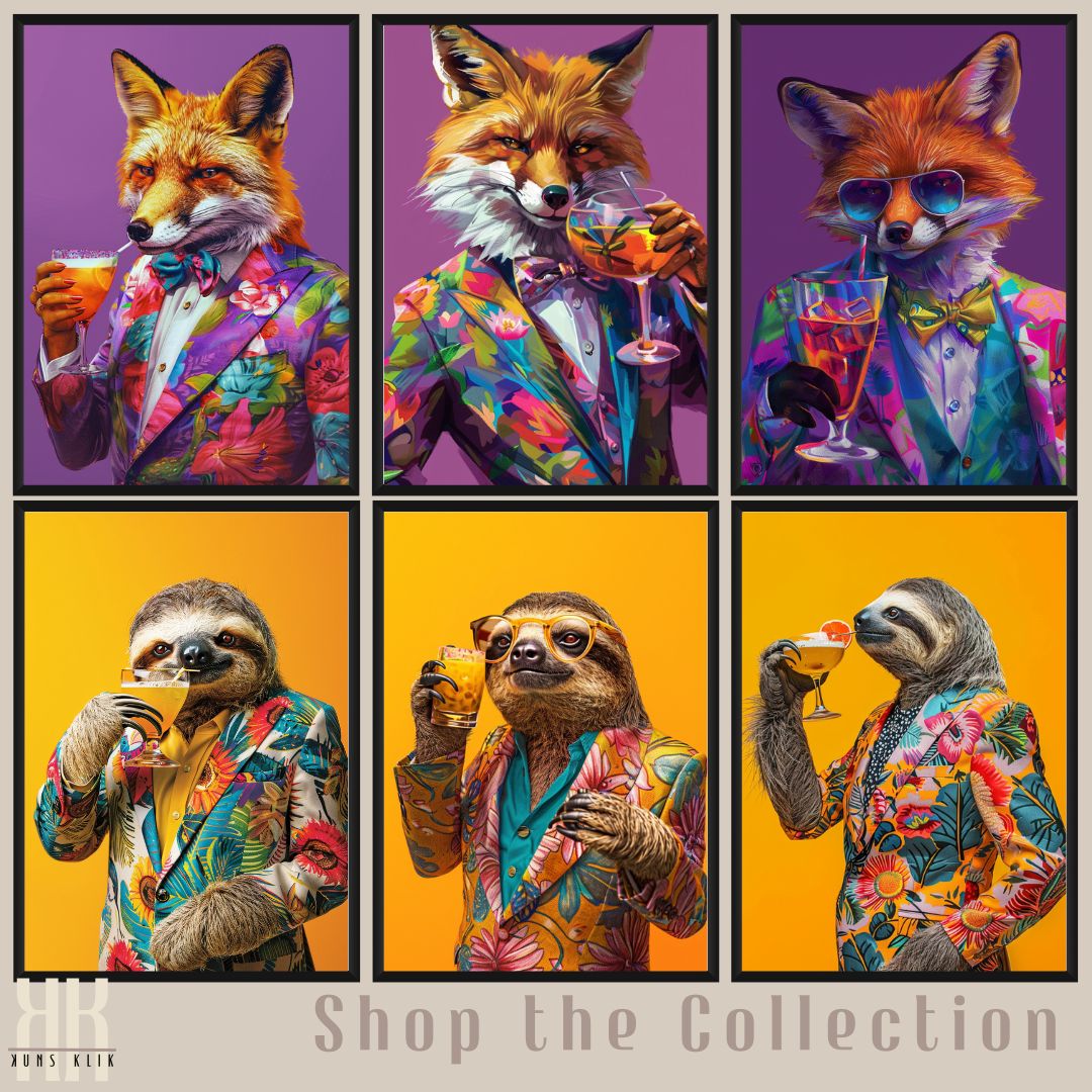 Sloth with Cocktail in Floral Suit