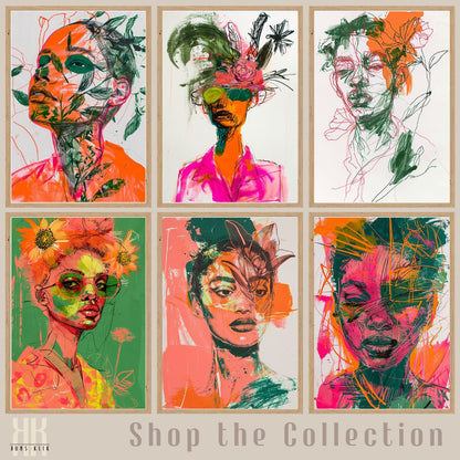 Bold Green and Pink Fashion Illustration Wall Art