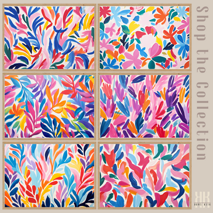 Colourful Leaf Broad Brush Stroke Matisse Pattern Print - 19