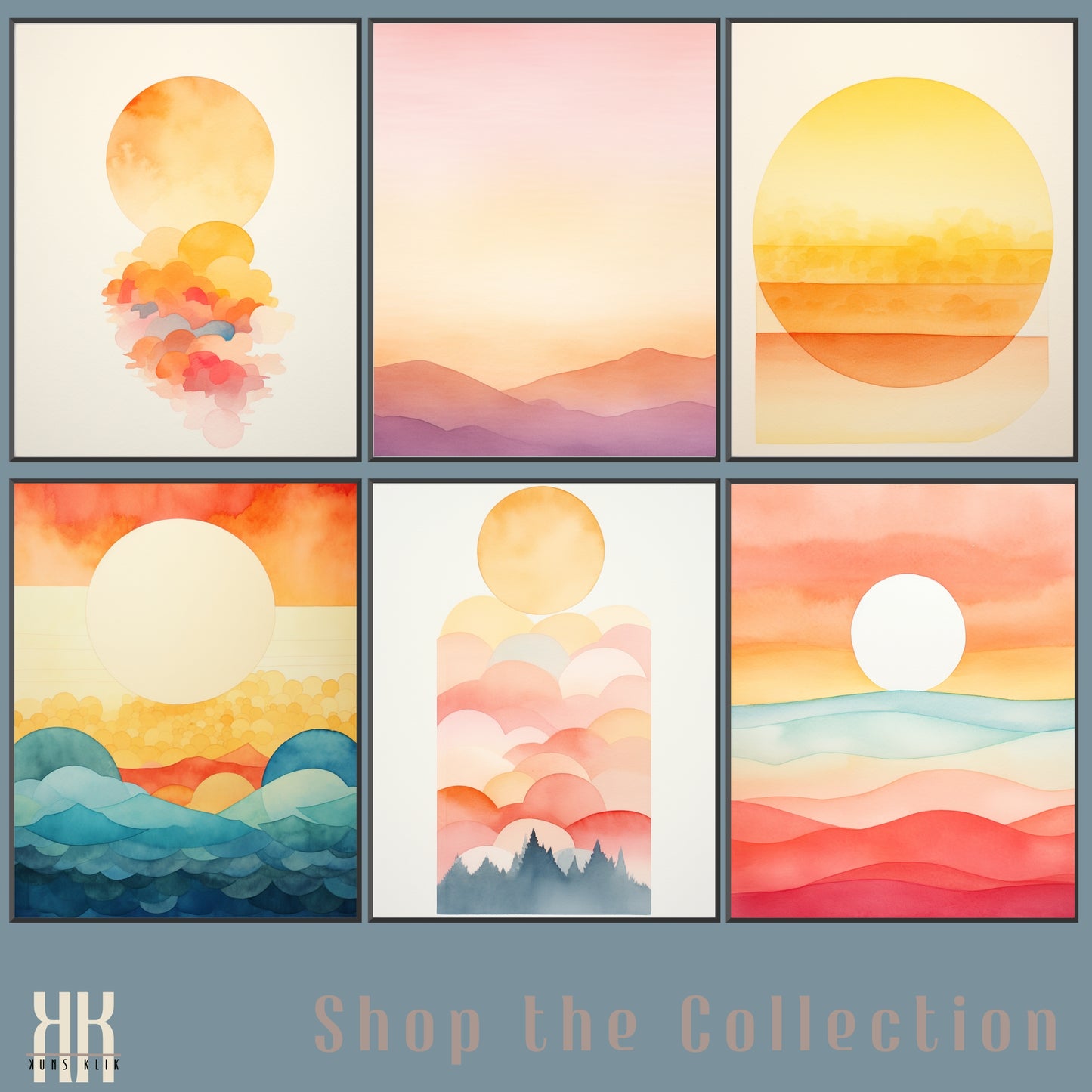 Minimalist Watercolour Sunset Mountain Art Print - 11