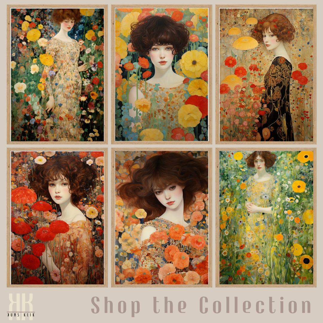 Colourful Flower Field and Female Portrait Art Poster