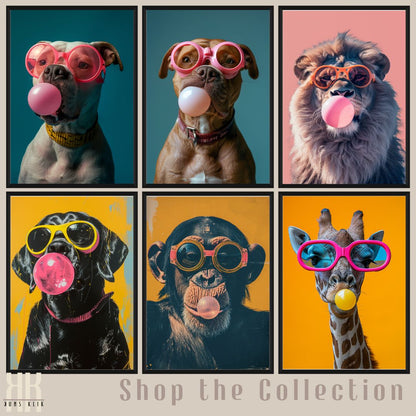 Colourful Animal Portraits Blowing Bubble Gum