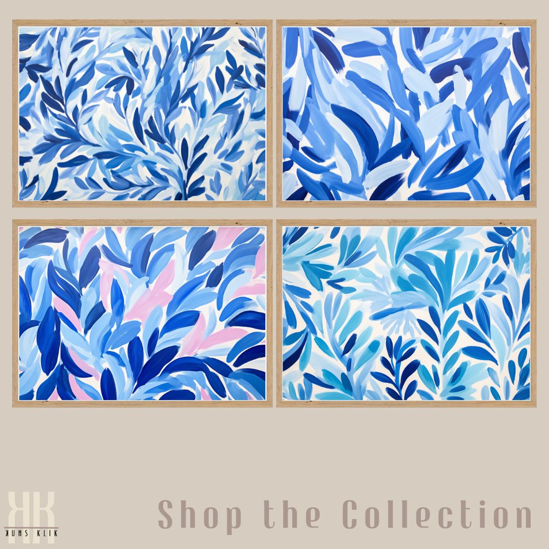 Leaf Pattern Blue Art Print