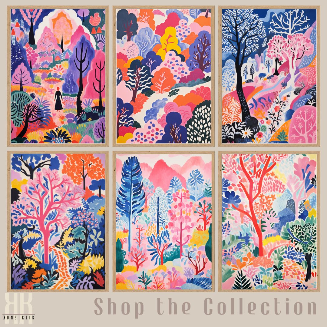 Colourful Forest and Mountain Scene Art Print